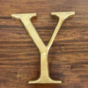 Restoration Hardware Gold Leafing Foil Wood Letter Y 9” Wall Hanging